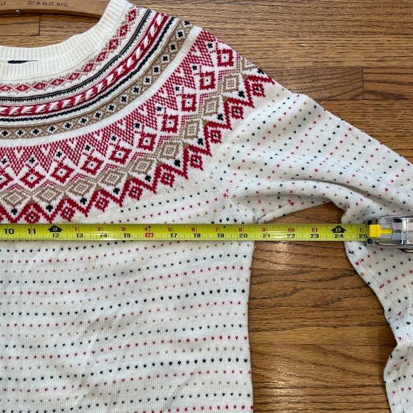 Talbots Women's Sz L Lambs Wool Blend Sweater Fair Isle White Red - Picture 7 of 10